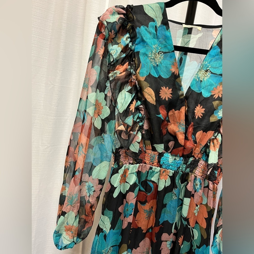 Sundayup Floral Print Midi V-neck Ruffle Dress Multicolored | size medium - Picture 4 of 8
